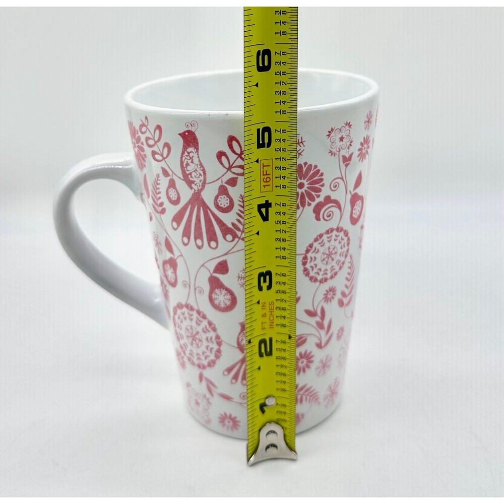 World Market Coral Pink Floral Birds & Pears Coffee Latte Mug Cup - Picture 6 of 7